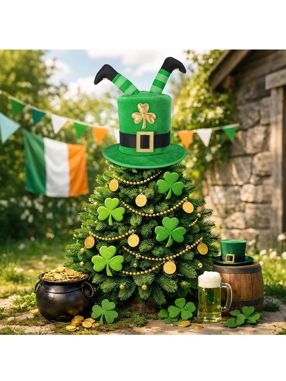 St. Patrick's Green Leprechaun Top Hat Tree Topper